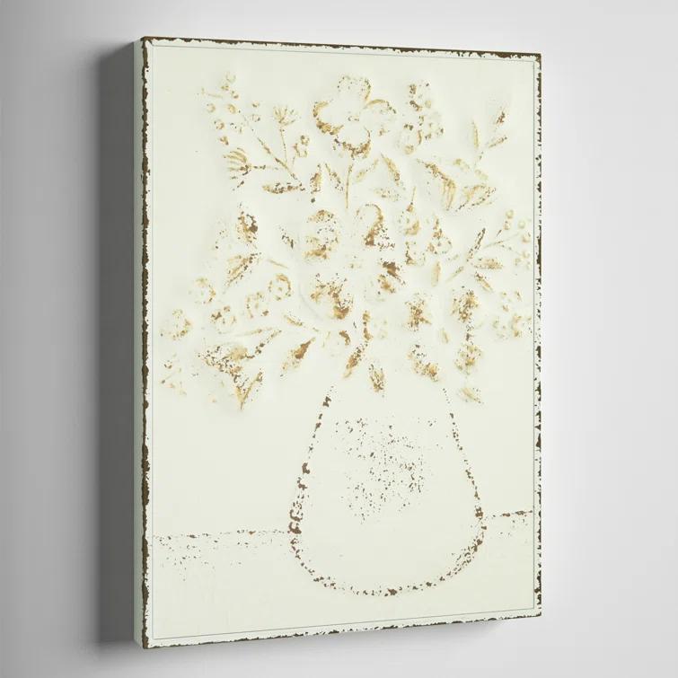 Kelly Clarkson Home Embossed Metal Wall Art with Flowers in Vase