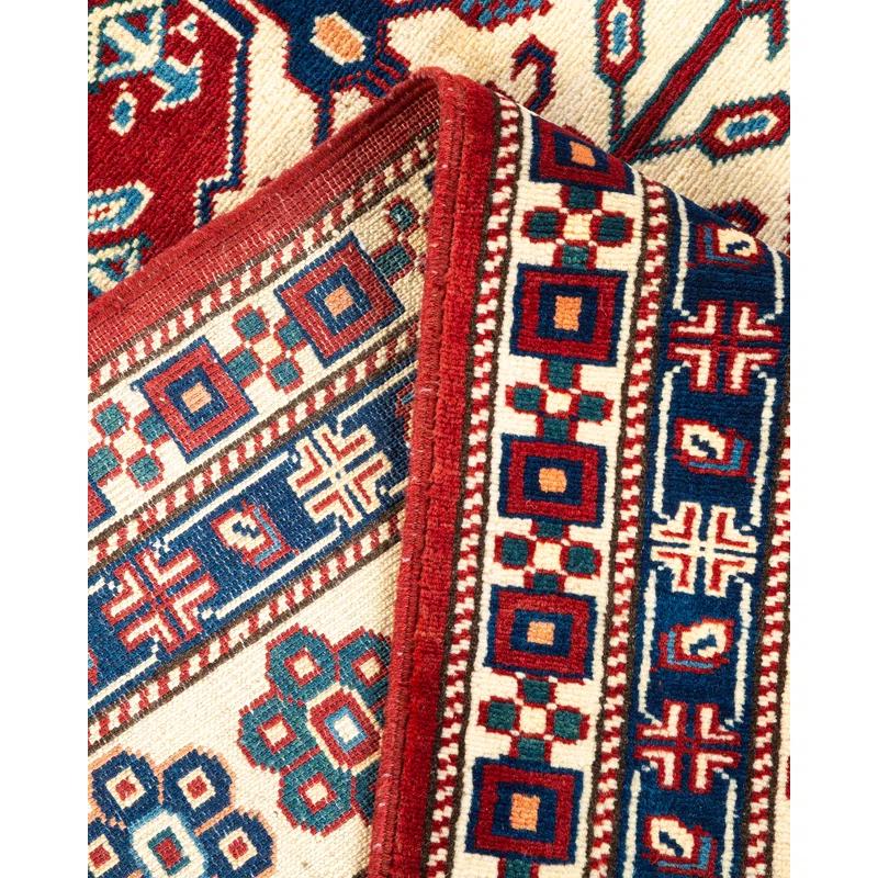 Tribal One-of-a-Kind 5' 1" X 6' 10" 2010s Area Rug in Red/Ivory/Blue