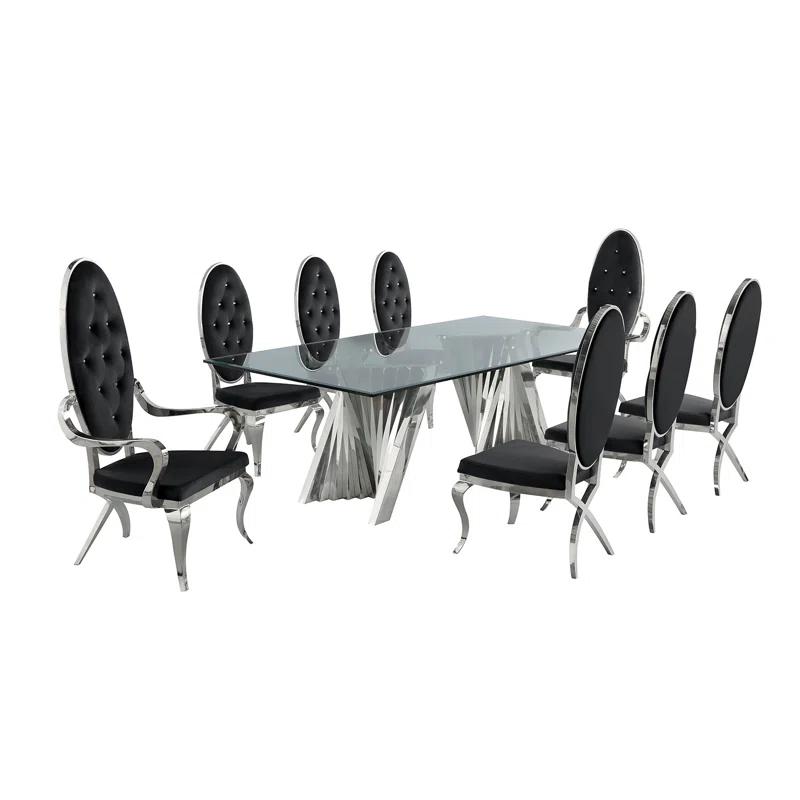 - Person Glass Top Double Pedestal Dining Set