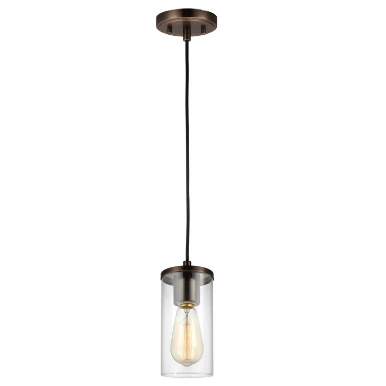 Zire 1-Light Brushed Oil Rubbed Bronze Hanging Mini Pendant with Clear Glass Shade