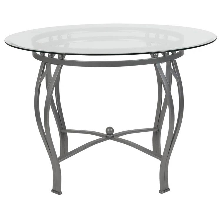 Flash Furniture Syracuse Round Glass Dining Table with Bowed Out Metal Frame