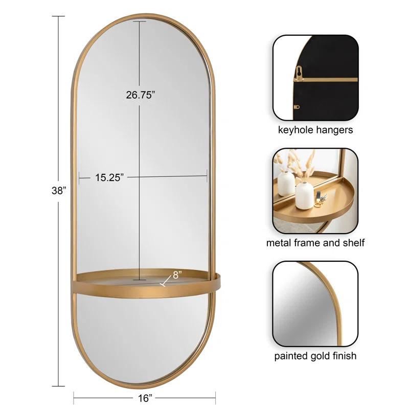 Lumi Metal Flat Mirror with Shelves