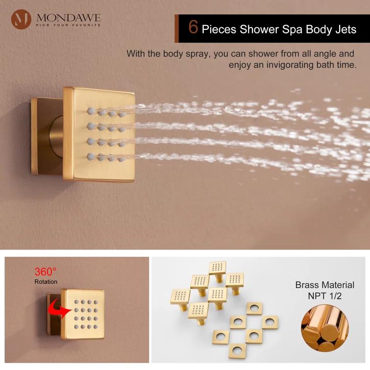 mondawe WF6310-12BG Herathena 3 Functions Ceiling Mounted Luxury Shower System with 6 Body Jets (Rough-in Valve Included)
