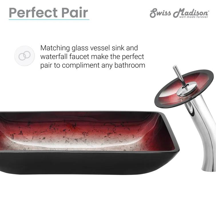 Cascade Rectangular Glass Vessel Sink with Faucet