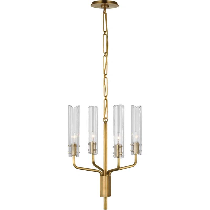 Antique Brass and Crystal 4-Light Candle Chandelier