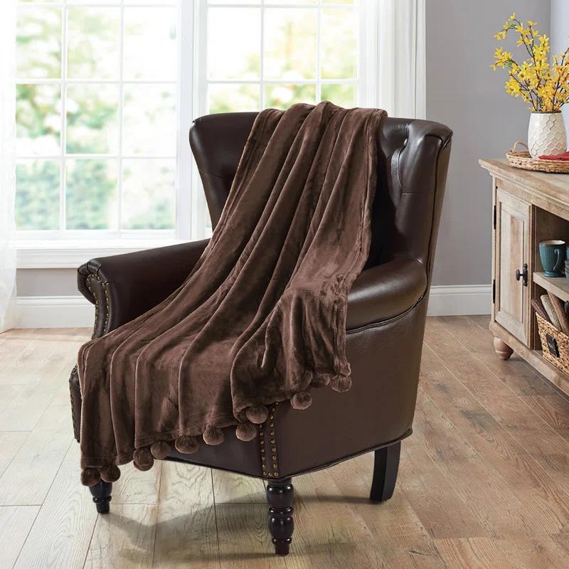 Flannel Fleece Pom Pom Blanket