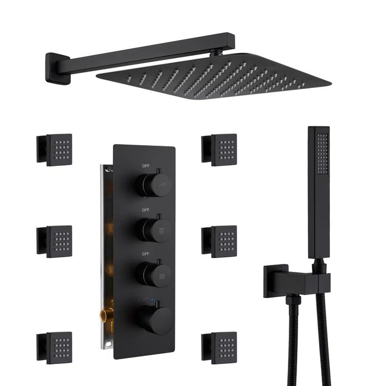 Herathena 3 Functions Wall Mounted Luxury Shower System with 6 Body Jets (Rough-in Valve Included)