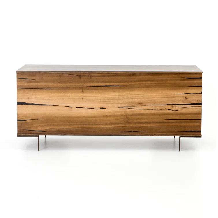 Natural Wood and Iron Home Office Desk with Drawer