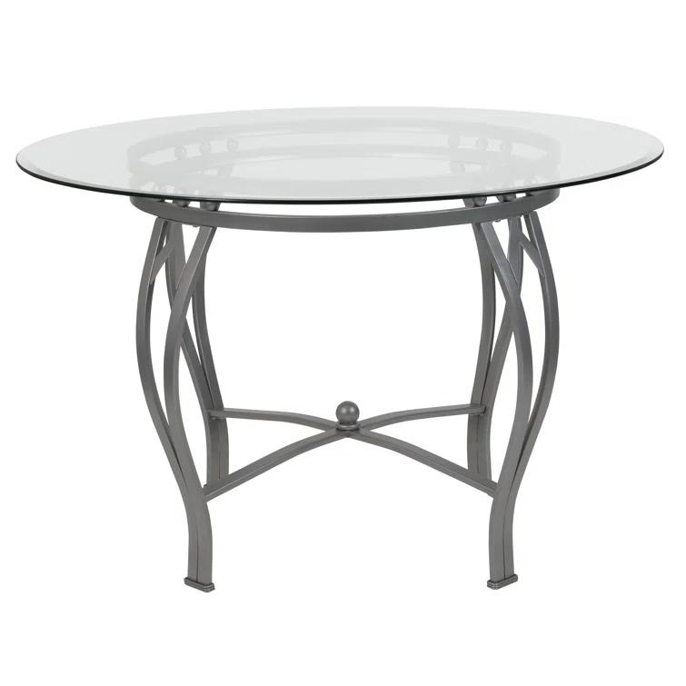 Flash Furniture Syracuse Round Glass Dining Table with Bowed Out Metal Frame