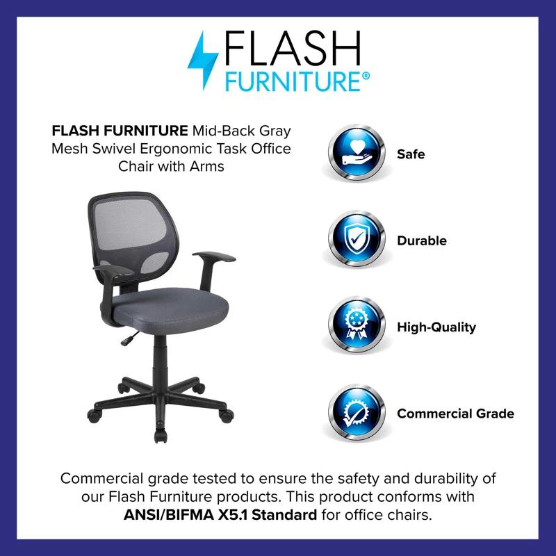 Mid-Back Mesh Swivel Ergonomic Task Office Chair - Arms