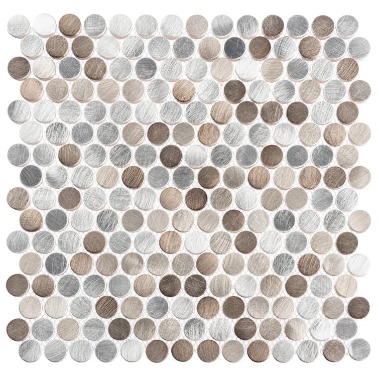Orb 3/4" Metal Penny Round Mosaic Tile Shower Wall, Kitchen Backsplash and Wall Tile