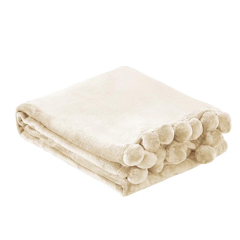 Flannel Fleece Pom Pom Blanket