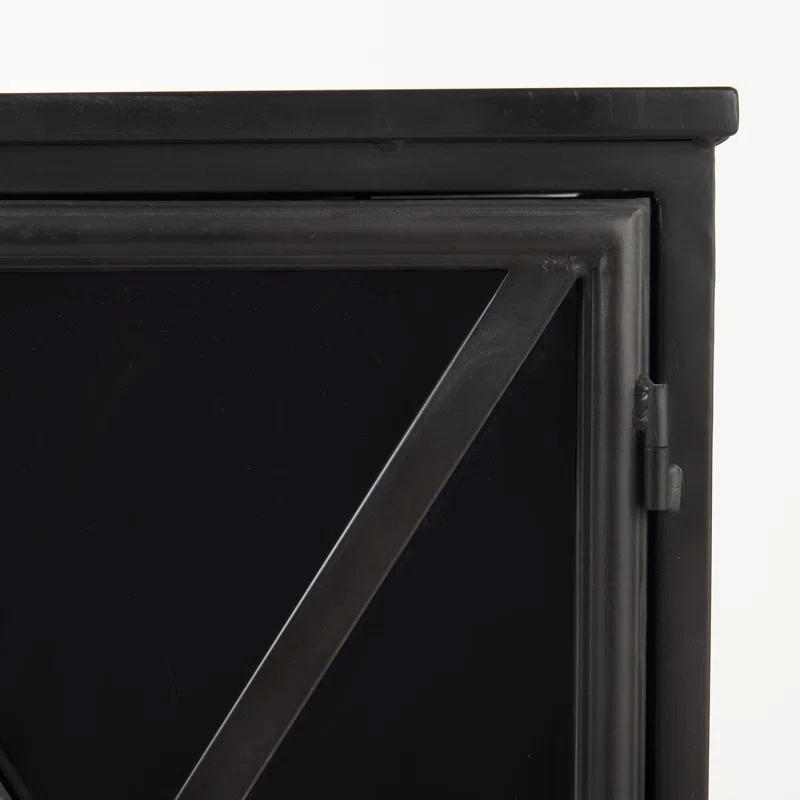 Poppy Black Iron Glass Paneled Distressed Sideboard with Storage