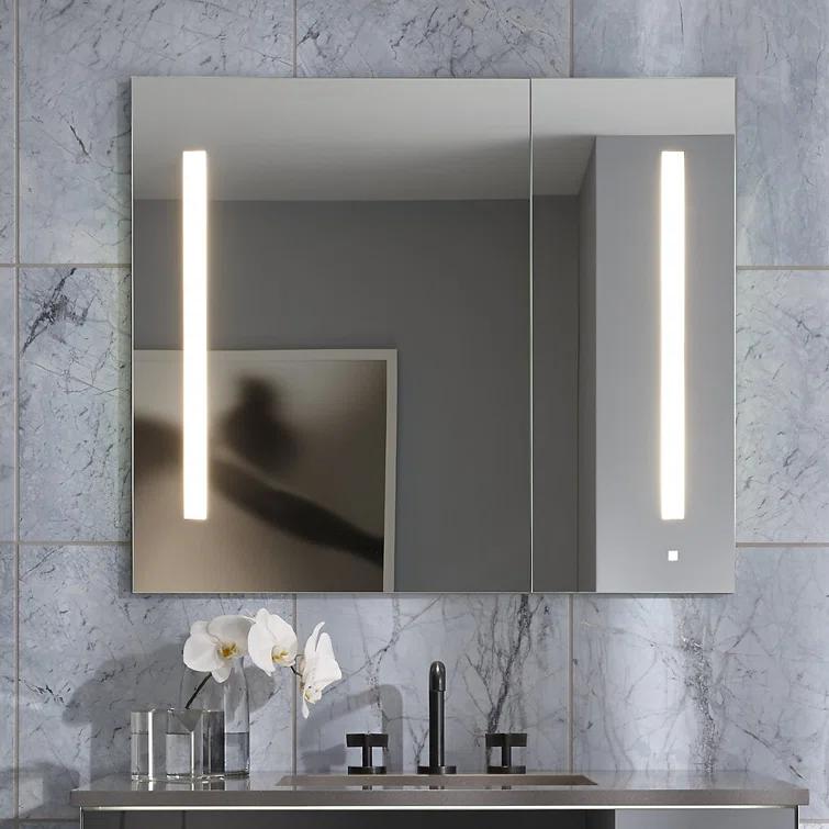 AiO Recessed Frameless Medicine Cabinet with 3 Adjustable Shelves and LED Lighting