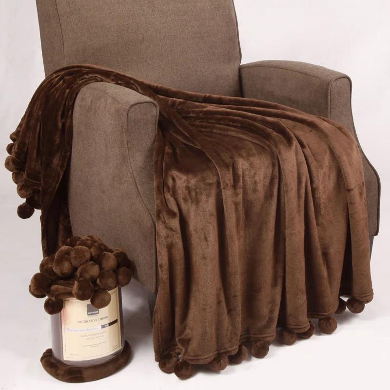 Flannel Fleece Pom Pom Blanket