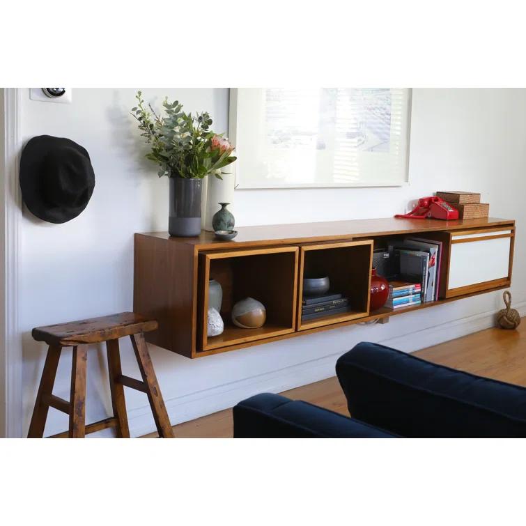 Low Units Walnut Recessed Wall Shelf with Drawer