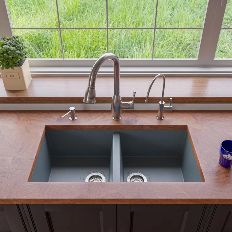Alfi Brand AB3420UM-T 33.88'' L Undermount Double Bowl Granite Kitchen Sink