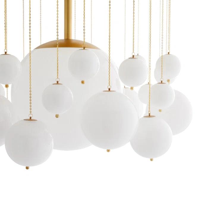 Mira Opal Glass & Antique Brass 24-Inch Outdoor Chandelier