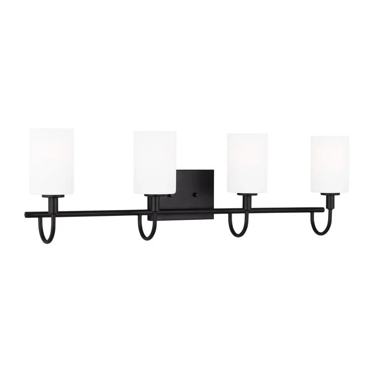 Alvin 4-Light Midnight Black Vanity with Etched White Glass