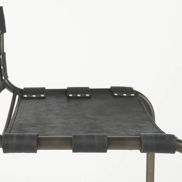 Berbick Black Leather and Iron Counter Stool, 26" Seat Height