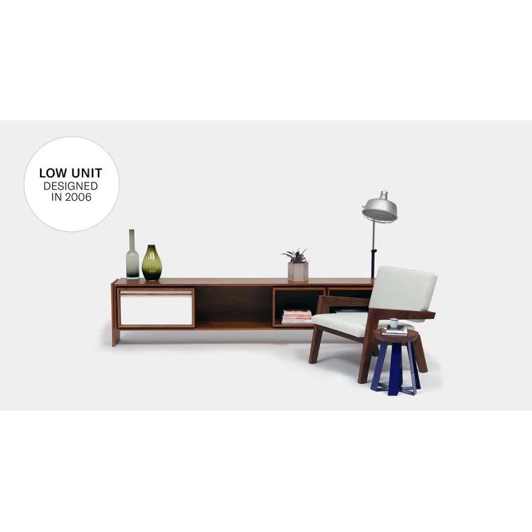 Low Units Walnut Recessed Wall Shelf with Drawer