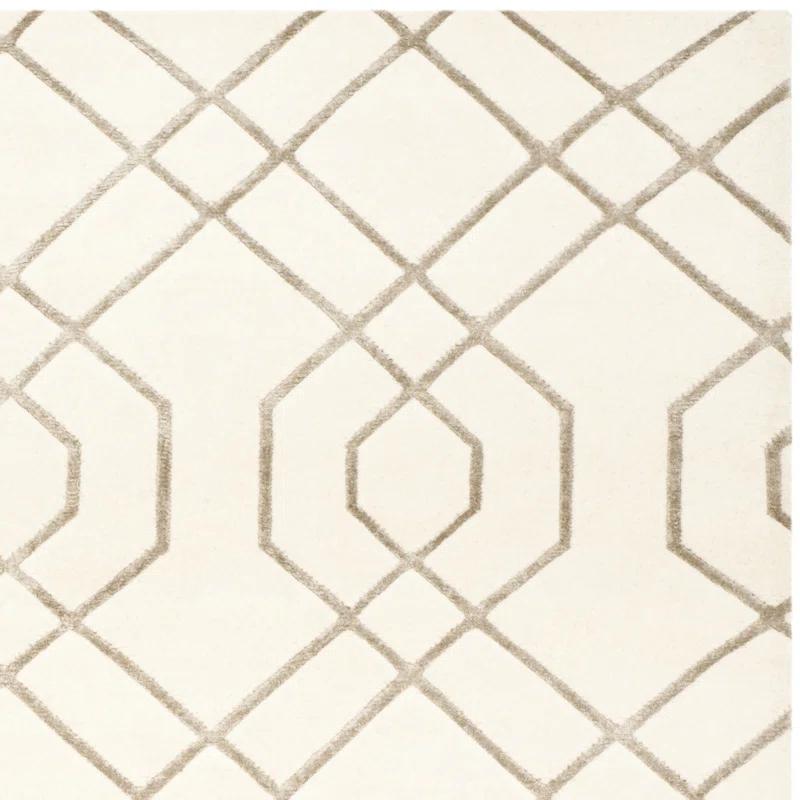 Ivory Hand-Knotted Wool Geometric 10' x 14' Area Rug