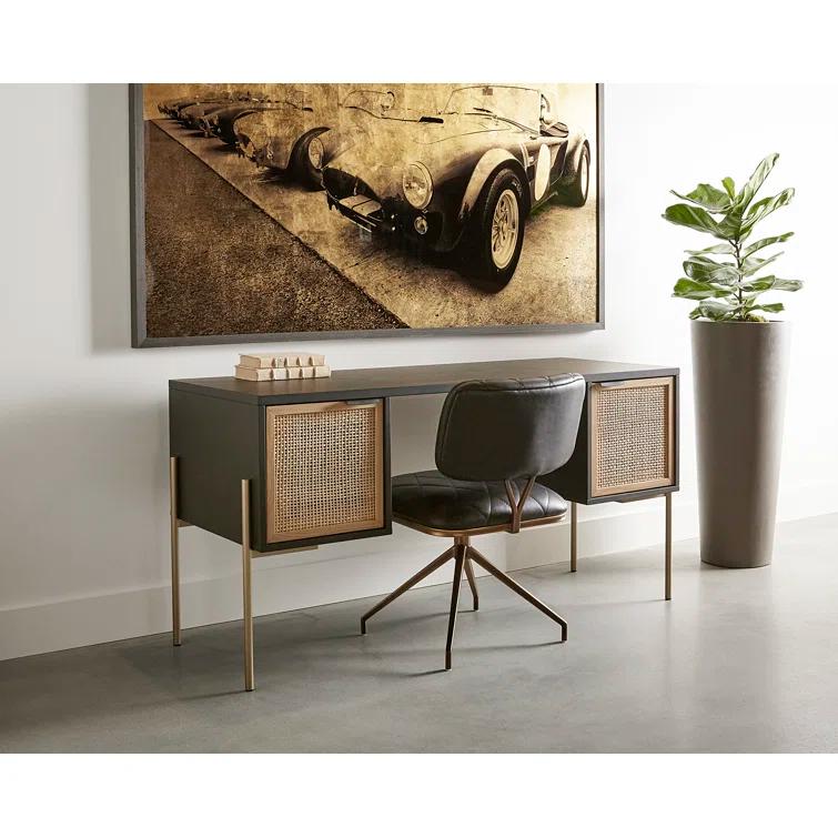Executive Black Oak 61" Home Office Desk with Drawer