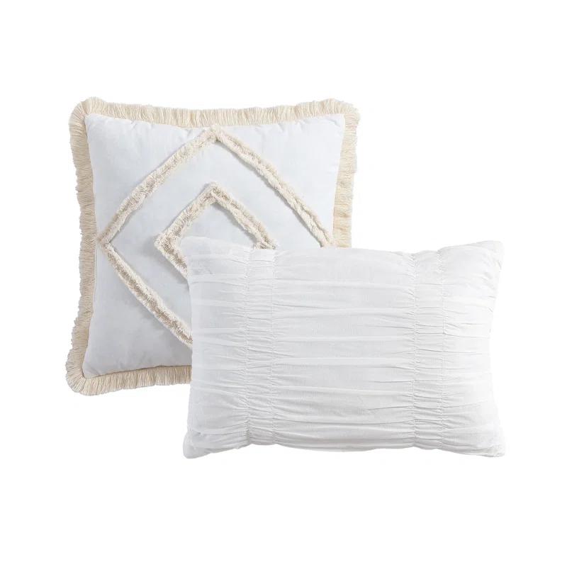 Rukai 100% Cotton Diamond Clip Jacquard 3D Fringe Texture 5-Piece Comforter Set