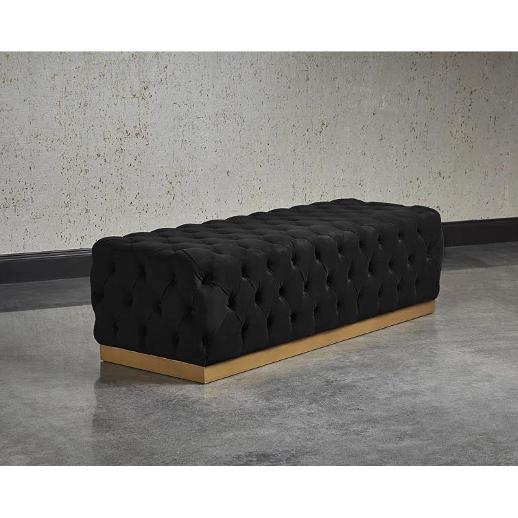 Babette 61'' Black Upholstered Bench with Burnished Brass Base