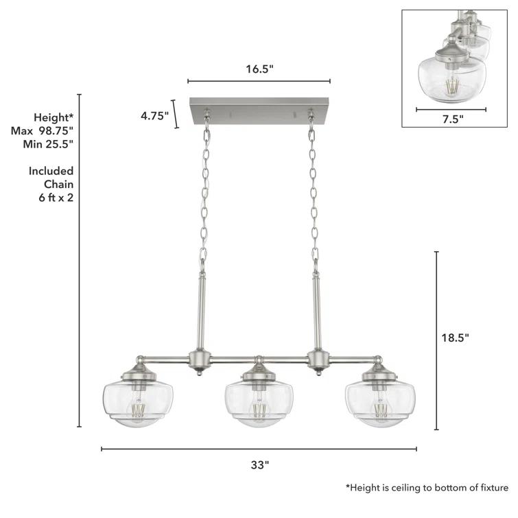Saddle Creek 3 - Light Kitchen Island Linear Schoolhouse Chandelier