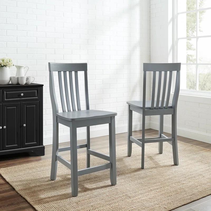 Set of 2 24" School House Counter Height Barstools, Solid Hardwood, Footrest - Crosley