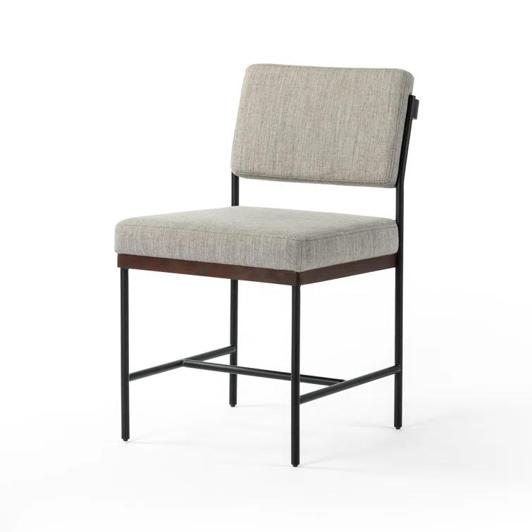 Gray Linen Upholstered Metal Side Chair