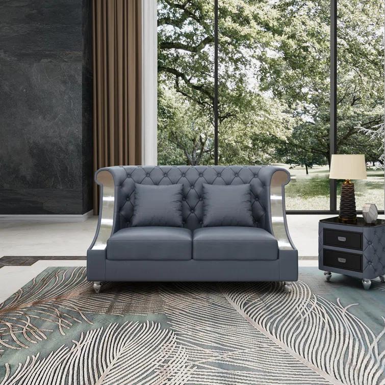 European Furniture Mayfair 66.5'' Leather Loveseat