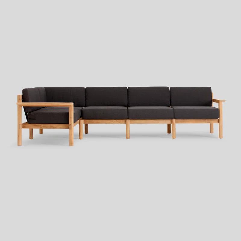 Haven 5-Piece Teak Outdoor Sectional with Sunbrella Cushions and Wooden Armrest