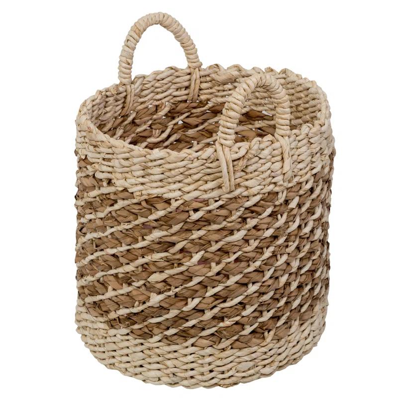 Coastal Wicker Basket With Handles - Set of 3