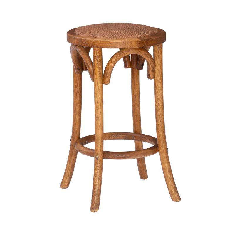 Dovecove Rae Round Rattan Seat Counter Stool with Solid Wood Frame