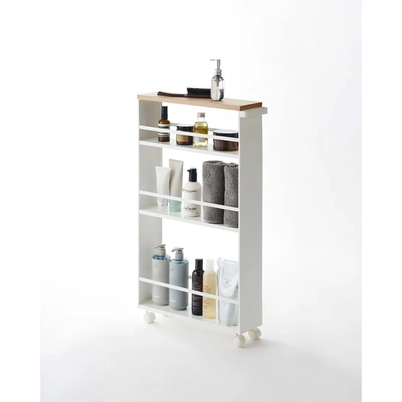 Yamazaki Tower White Rolling Slim Storage Cart With Handle