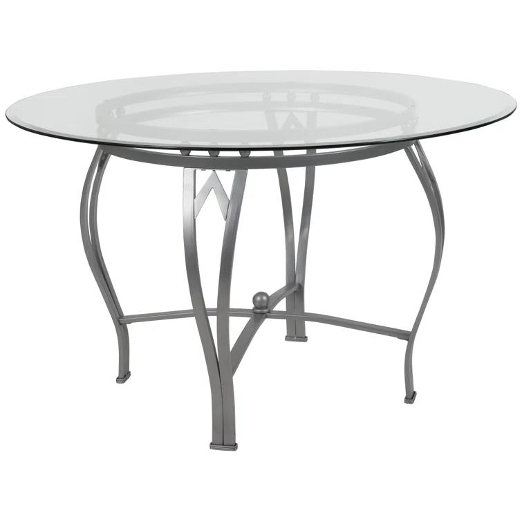Flash Furniture Syracuse Round Glass Dining Table with Bowed Out Metal Frame