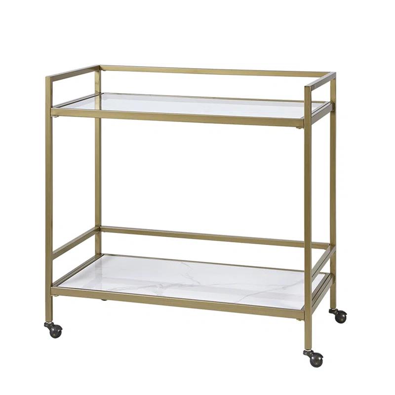 Martha Stewart Lionel 2-Tier Bar Cart with Glass Top and Ceramic Shelf