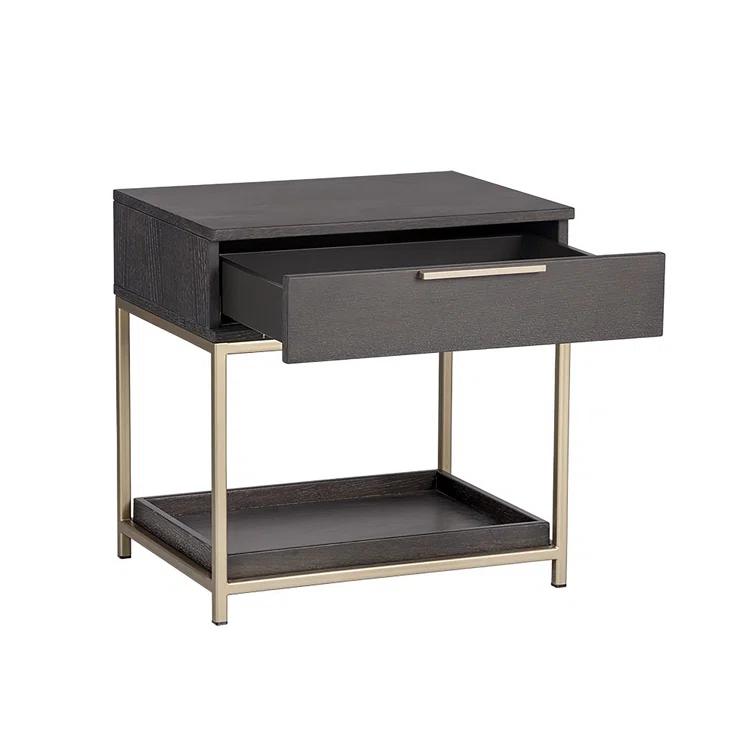 Gray Oak and Gold 1-Drawer Nightstand