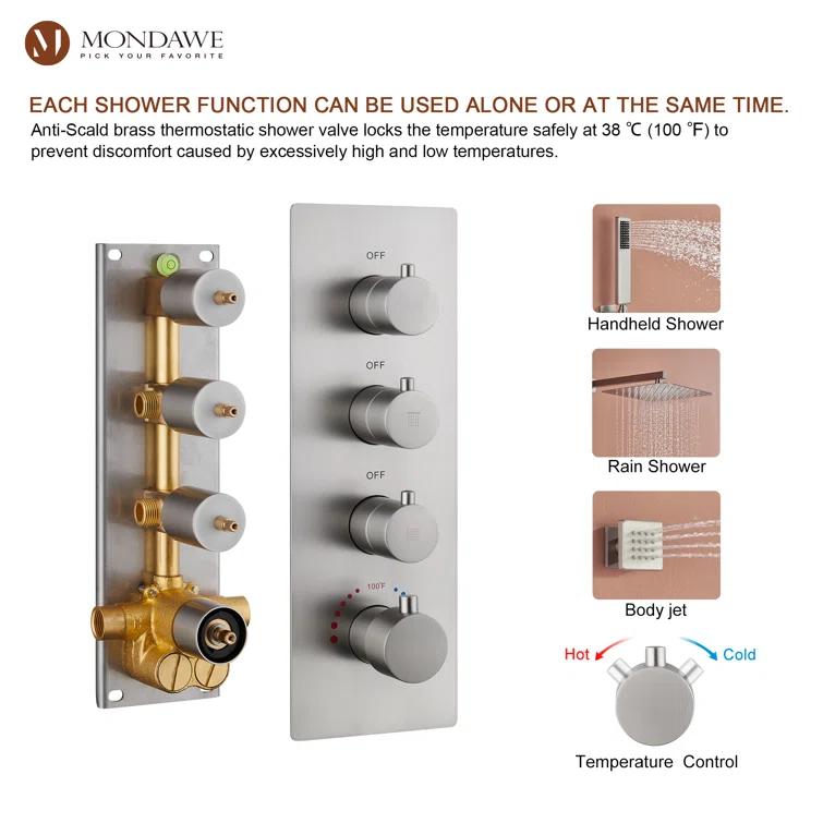 Herathena 3 Functions Wall Mounted Luxury Shower System with 6 Body Jets (Rough-in Valve Included)