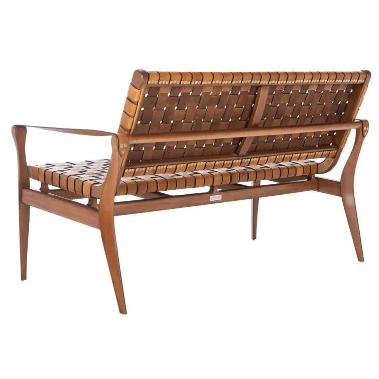 Brenton Solid Brown Leather Loveseat Bench