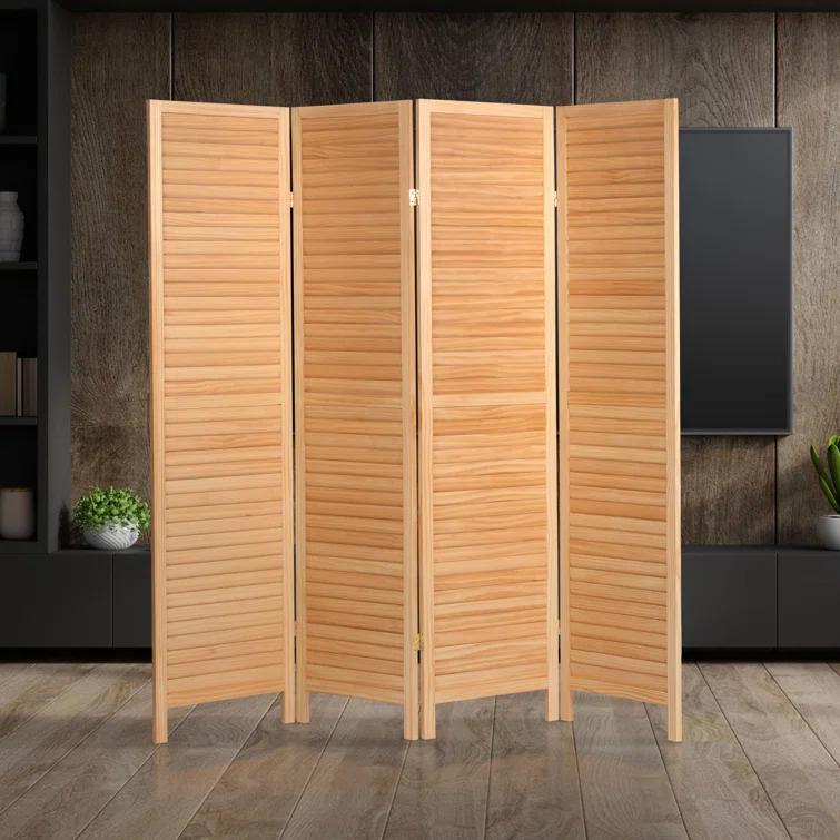 Oriental Furniture 6 ft. Tall Wooden Louvered Room Divider Natural - 4 Panel