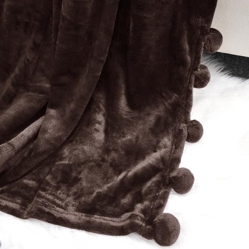 Flannel Fleece Pom Pom Blanket