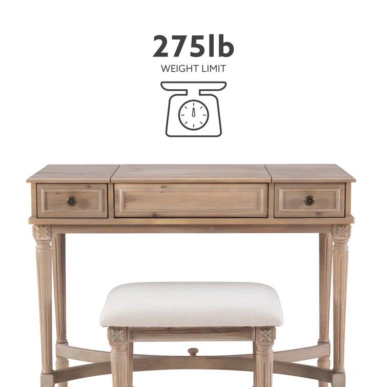 Kelly Clarkson Home June Natural Two Drawer Flip Top Vanity Set with Stool