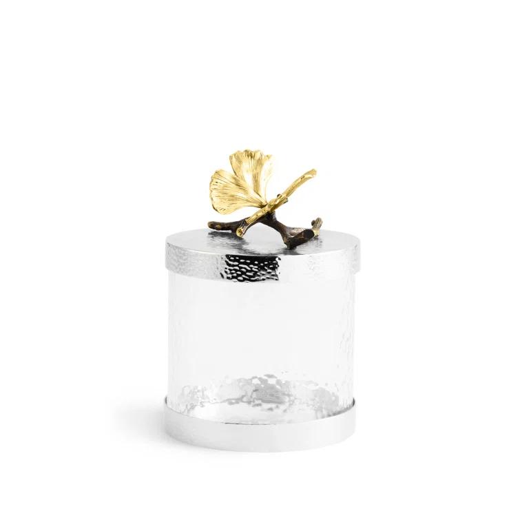 Butterfly Ginkgo Elegant Canister 6"H x 5.5" DIA Crystal and Bronze
