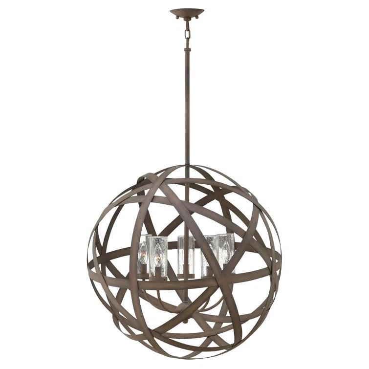 Carson 5-Light Aluminum Outdoor Orb Chandelier with Clear Seedy Glass Shades