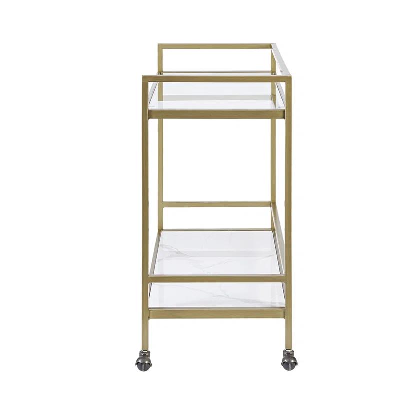 Martha Stewart Lionel 2-Tier Bar Cart with Glass Top and Ceramic Shelf