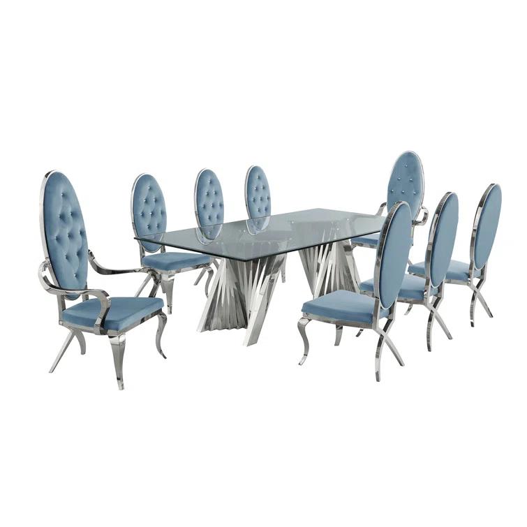 - Person Glass Top Double Pedestal Dining Set