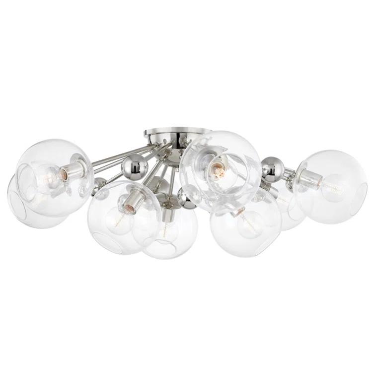 Crystal Semi-Flush Mount Light - Polished Nickel / 9 Light